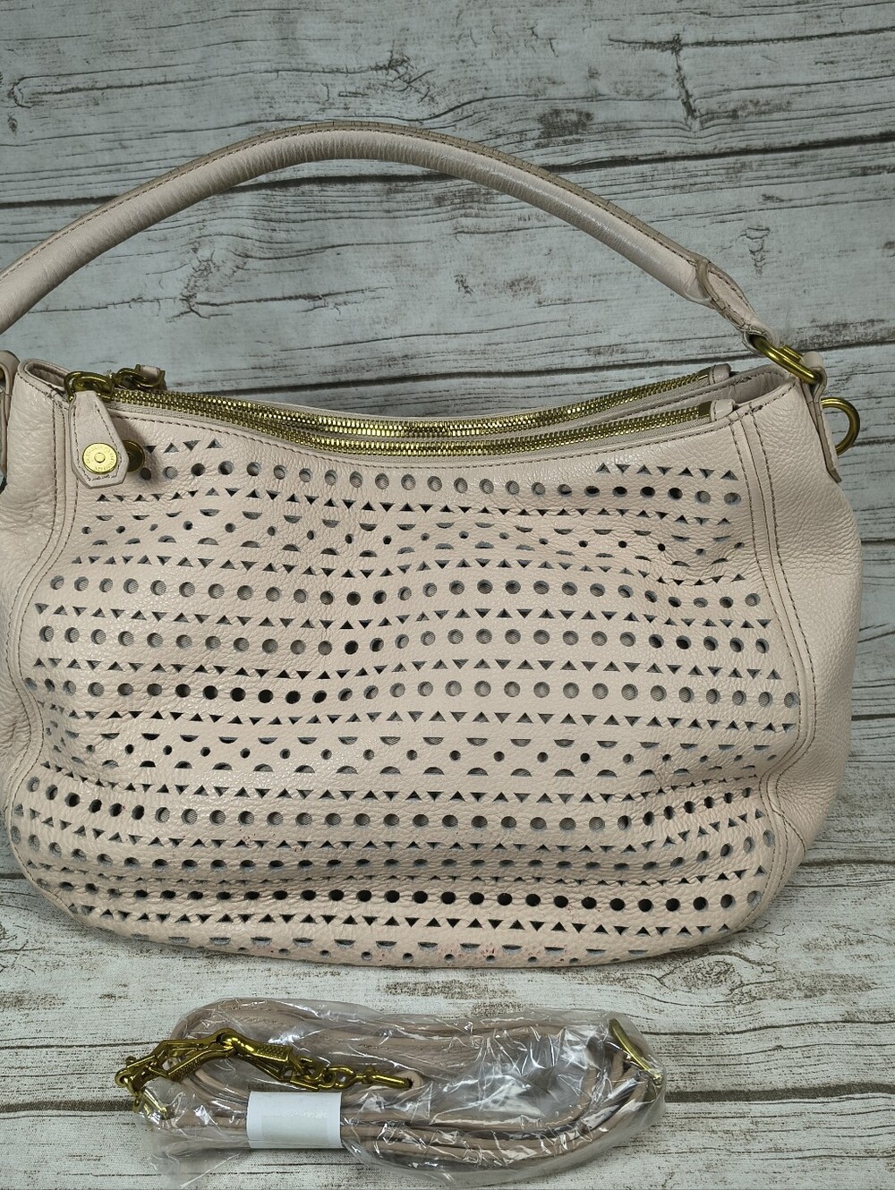 J. Crew Biennial laser-cut leather convertible hobo bag Light Pink